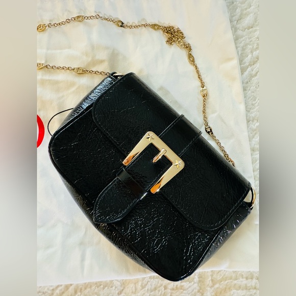 RED Valentino Black Patent leather Mini Shoulder Bag with golden chain - Picture 2 of 11